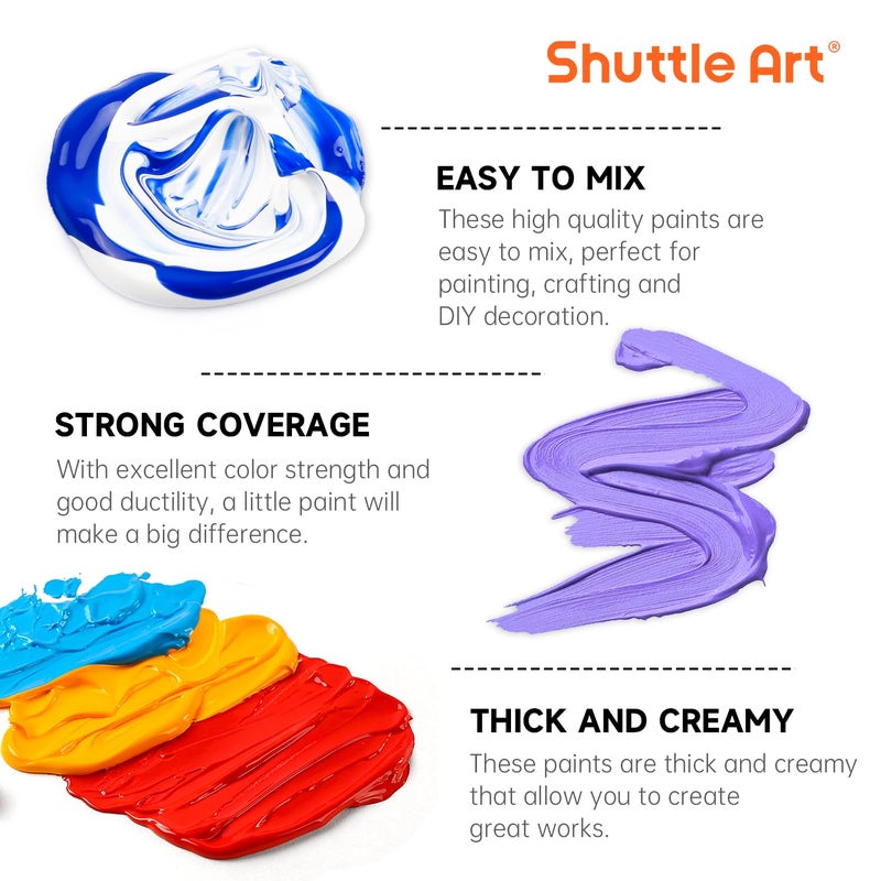 Shuttle Art Acrylic Paint, 36 Colors Acrylic Paint Set with Brushes & Palette, 2oz/60ml Bottles, Rich Pigments Non-toxic for Artists Kids & Adults, Painting on Canvas Rocks Ceramic Wood - Image 5